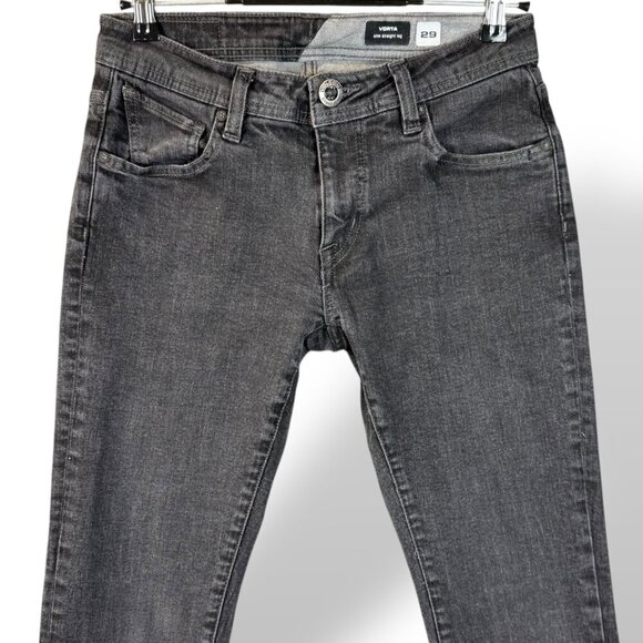 Volcom Vorta Jeans Mens Sz 29 Slim Straight Leg Stretch Faded Black Denim - Picture 4 of 13